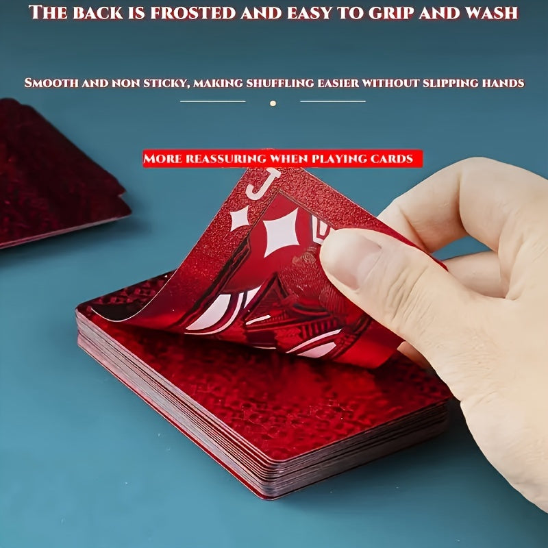 Jeu de 55 Cartes ¨¤ Jouer Rouges, ¨¦tanches et Lavables, D¨¦coration M¨¦tallique, Plastique ¨¦pais Durable, Prise en Main Confortable, M¨¦lange Lisse, Convient pour les F¨ºtes et ¨¦v¨¦nements