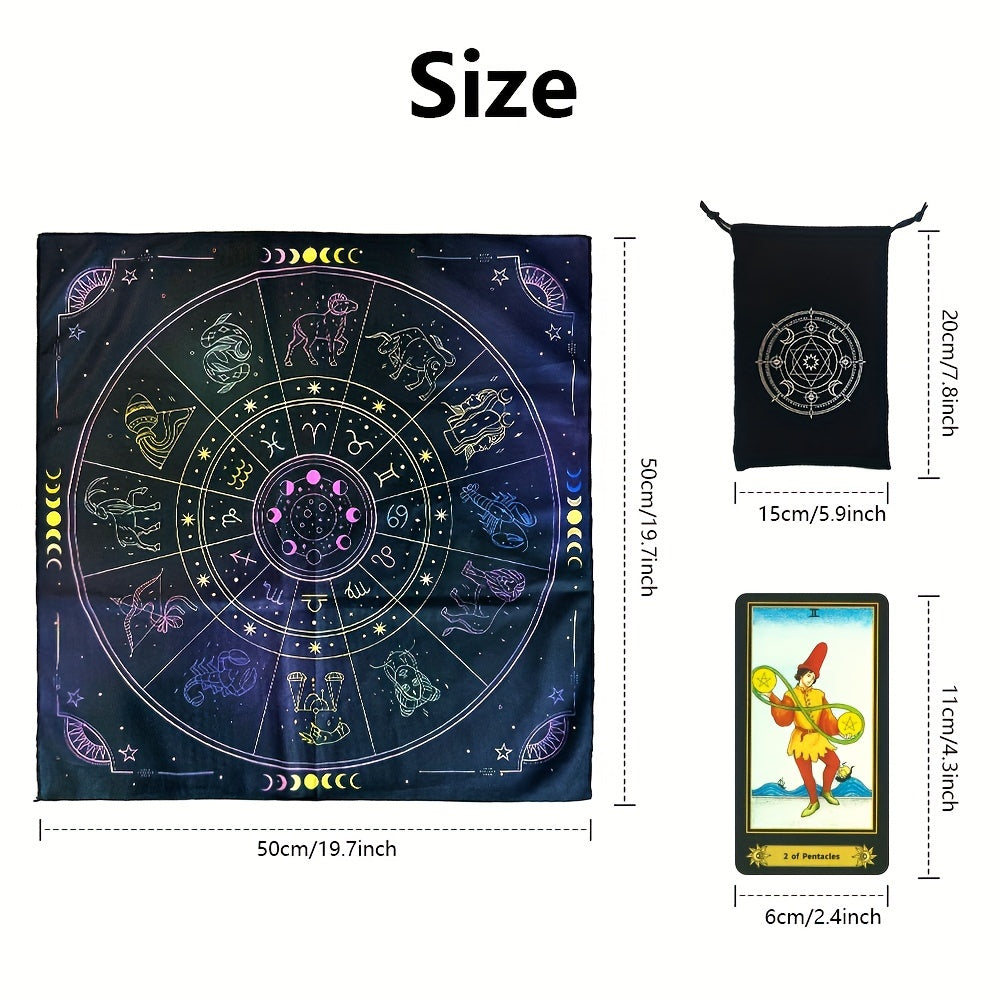Jeu de Tarot, Ensemble de 78 Cartes Classiques avec Guide, Tapis de Constellation pour Autel et Pendule, Sac de Rangement Portable pour Cartes, Jouet de Divination Holographique pour D¨¦butants et Lecteurs Experts (3pcs)