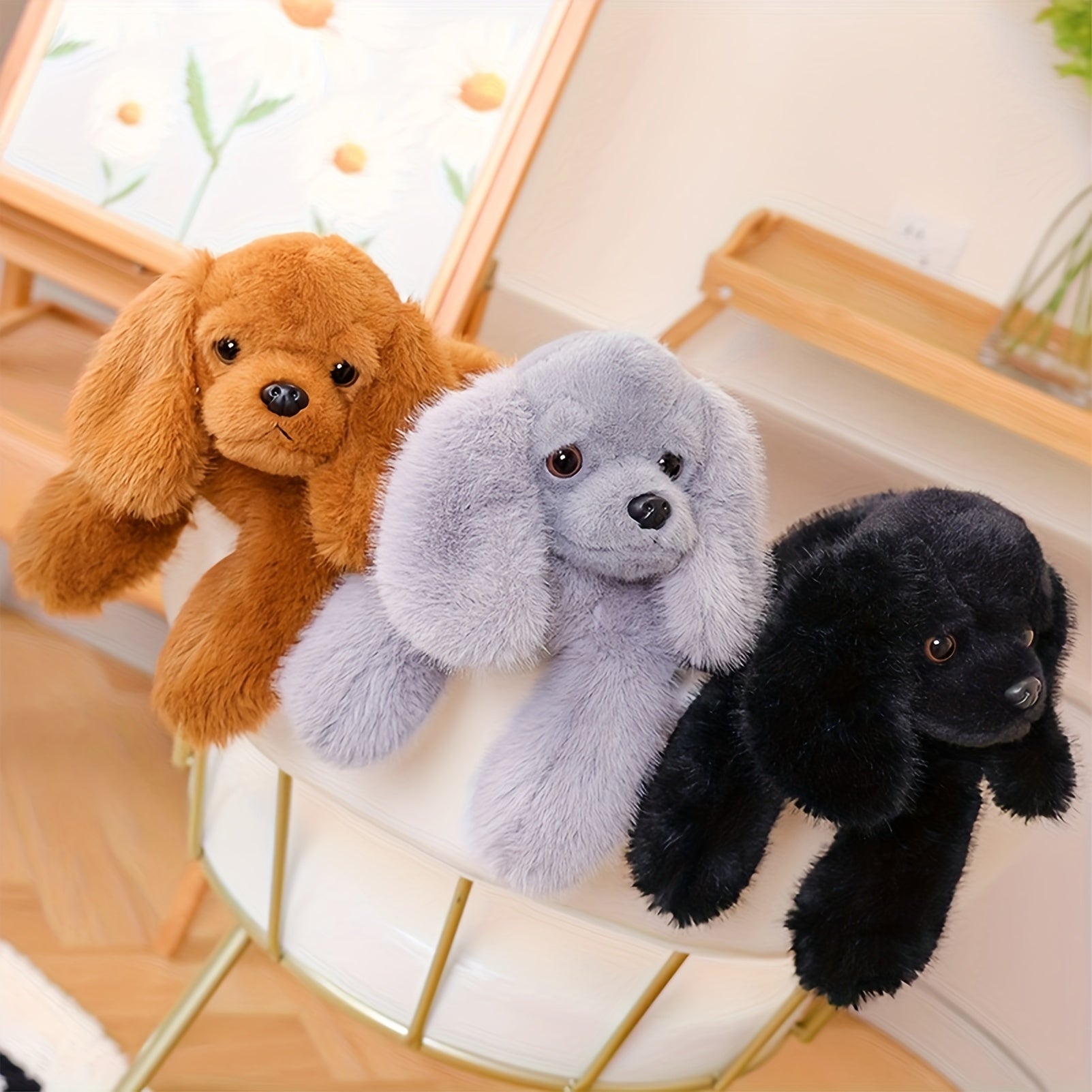Jouet en peluche pour chien couch¨¦ de 30 cm\u002F11,81 pouces - Simulation de chien Planky - Noir, blanc, marron, gris - Animal en peluche doux Kawaii - Coussin calin, peluches mignonnes - Anniversaire, Saint-Valentin