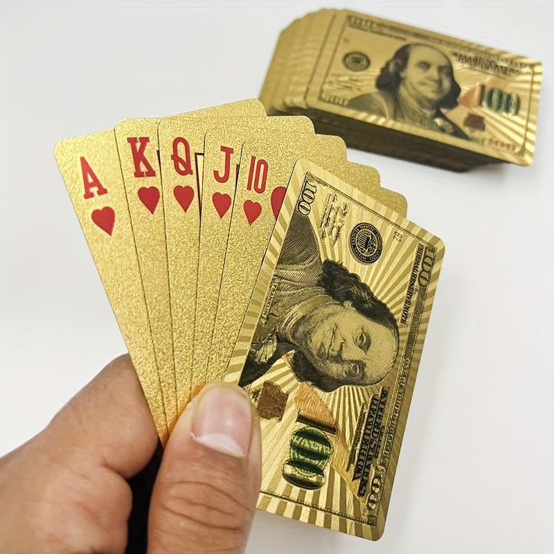Cartes ¨¤ Jouer en Feuille d'Or de Luxe avec Design de Dollar Am¨¦ricain - PVC Durable, ¨¦tanche & Lavable - Id¨¦ales pour Halloween, No?l, Thanksgiving, Oktoberfest et C¨¦l¨¦brations du Nouvel An