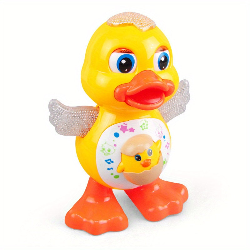 Canard dansant interactif avec musique, lumi¨¨res dynamiques et effets de clignement des yeux, jouet ¨¦ducatif en plastique durable pour enfants de 0 ¨¤ 3 ans, piles non incluses