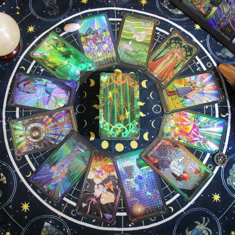 Jeu de cartes de tarot Shuttle Mirror avec guide - 78 cartes de taille standard de tarot - Cartes laser dor¨¦es, imperm¨¦ables et r¨¦sistantes ¨¤ la flexion