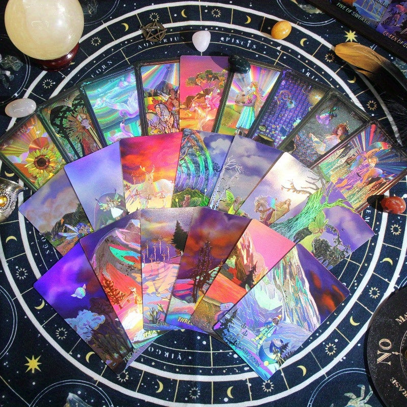 Jeu de cartes de tarot Shuttle Mirror avec guide - 78 cartes de taille standard de tarot - Cartes laser dor¨¦es, imperm¨¦ables et r¨¦sistantes ¨¤ la flexion