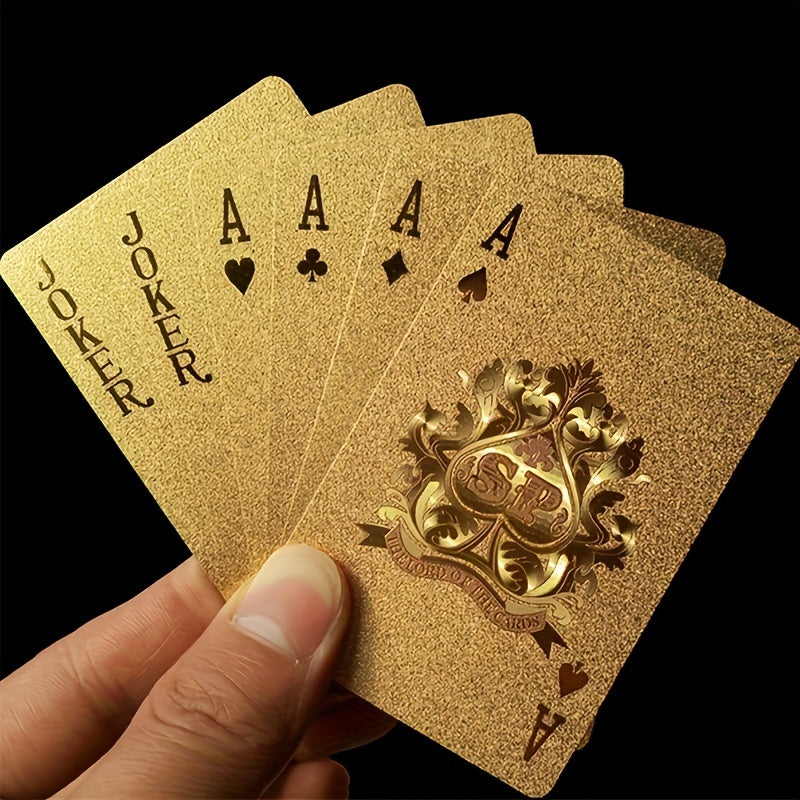 Cartes de poker en plastique imperm¨¦able avec feuille d'or noir, id¨¦ales pour les jeux de table et les collectionneurs