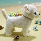 Jouet en peluche Chihuahua beige de 10 pouces avec col dor¨¦ - Chien en peluche en polyester adorable pour la maison, le bureau ou comme cadeau d¨¦coratif, parfait pour Paques et No?l, article cadeau festif | Design de chien joueur | Texture douce