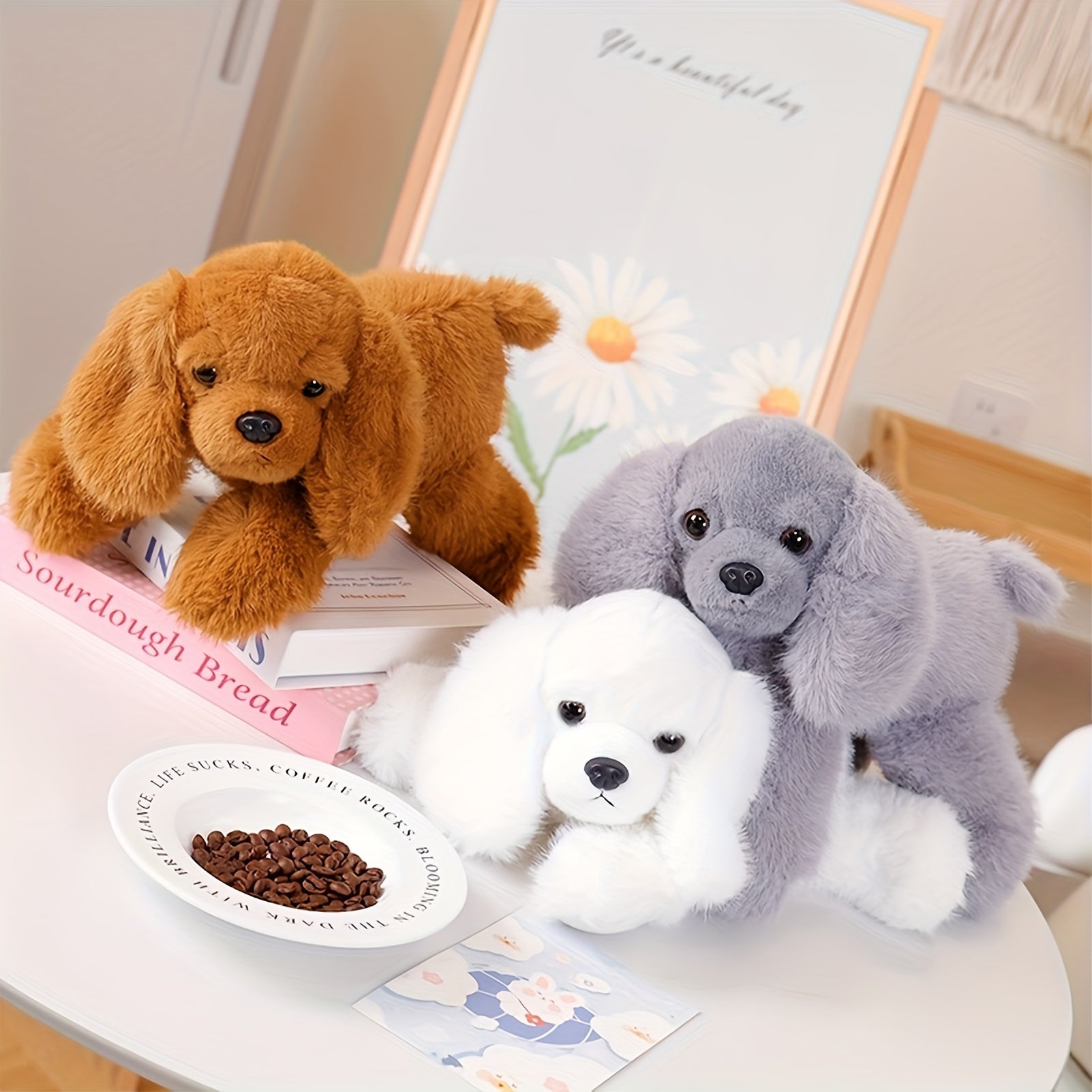 Jouet en peluche pour chien couch¨¦ de 30 cm\u002F11,81 pouces - Simulation de chien Planky - Noir, blanc, marron, gris - Animal en peluche doux Kawaii - Coussin calin, peluches mignonnes - Anniversaire, Saint-Valentin