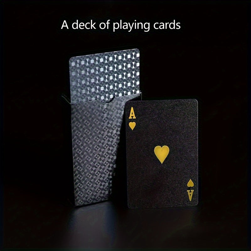 1 jeu de Cartes ¨¤ Jouer en Feuille d'Or Noir ¨¦tanche - Ensemble de Jeux de Cartes de Table en Plastique R¨¦sistant