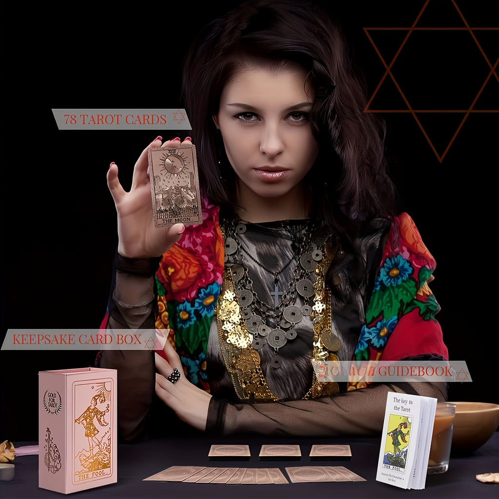 Cartes de Tarot Dor¨¦es Rose de Luxe, Jeu de 78 pi¨¨ces avec Guide - Mat¨¦riau PET ¨¦tanche et R¨¦sistant aux Rides, Taille Standard (4.72x2.76 pouces) - Parfait pour D¨¦butants et Experts, Feuille Dor¨¦e, Jeu de Cartes de Tarot