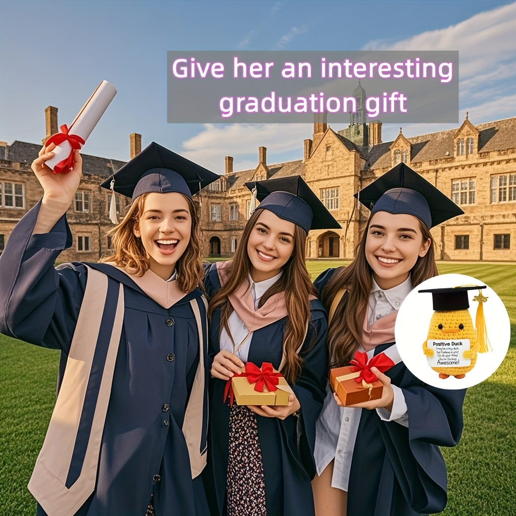 2025 Cadeau de Dipl?mation - Canard Mignon avec Toque et Carte, Pr¨¦sent Unique Tiss¨¦ ¨¤ la Main Parfait pour les ¨¦tudiantes Universitaires, Id¨¦al pour les F¨ºtes de Remise des Dipl?mes