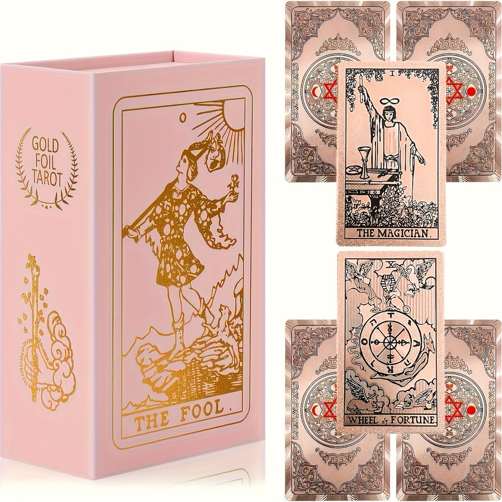 Cartes de Tarot Dor¨¦ Rose - 78pcs Taille Standard, ¨¦tanches & R¨¦sistantes aux Plis, Jeu PET avec Guide pour D¨¦butants et Experts