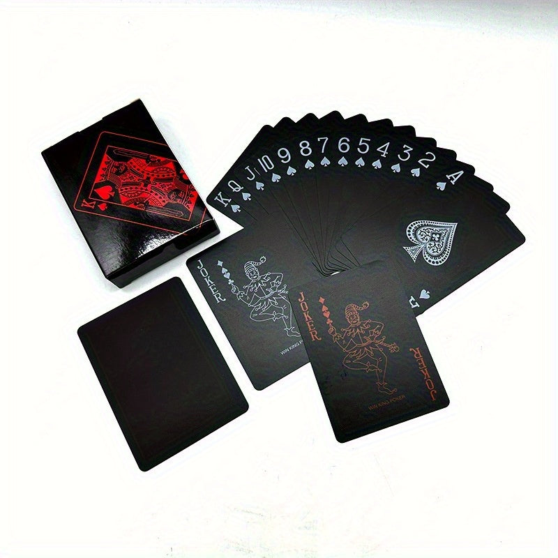 1 jeu de cartes magiques PVC imperm¨¦ables rouges et noires - design vibrant, id¨¦al pour les soir¨¦es jeux et le plaisir en famille