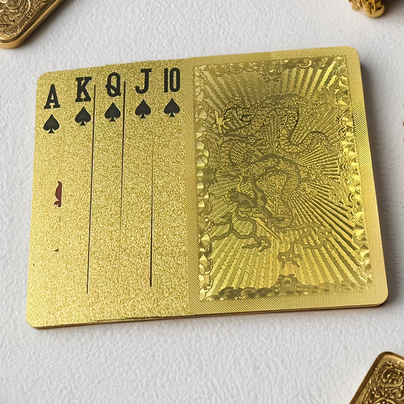 1 Jeu de cartes ¨¤ jouer en PVC Golden Dragon, jeu de poker durci durable, jeu universel pour la Saint-Valentin, Thanksgiving, No?l, Halloween, f¨ºtes du Nouvel An