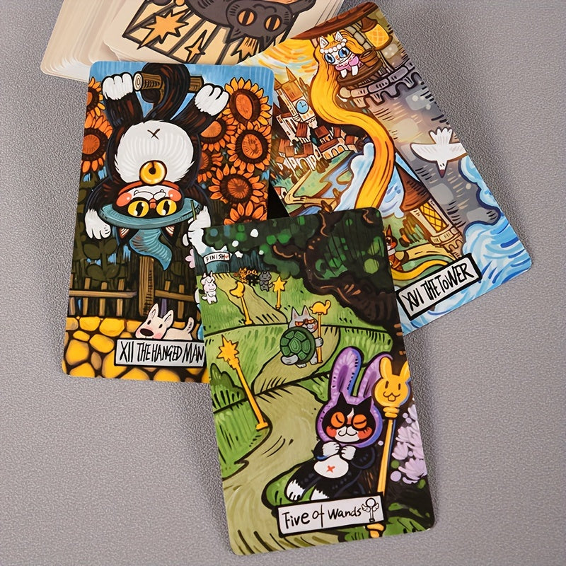 KEPNOY Cat Star Tales Tarot Deck, 78 cartes de taille standard, cartes de fortune en papier pour les jeux de f¨ºte, Halloween, Thanksgiving, cadeau de No?l, illustrations enchantantes
