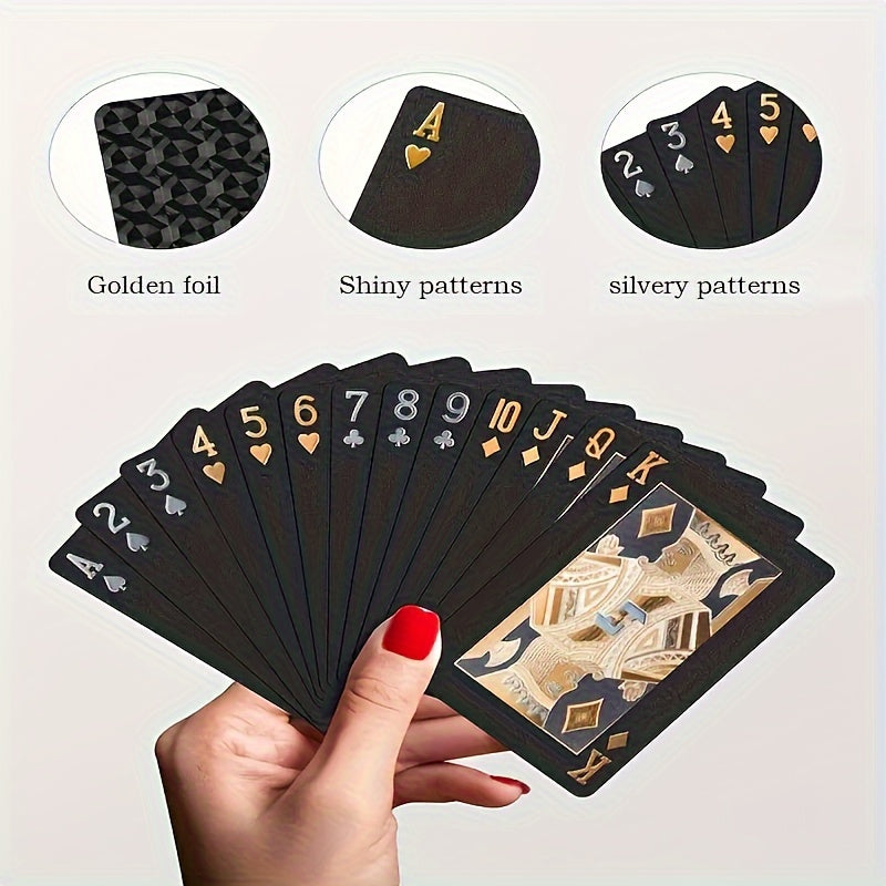 Cartes ¨¤ Jouer ¨¦tanches en Feuille d'Or Noir - Jeu de Poker sur Table en Plastique Durable