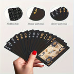 Cartes ¨¤ Jouer ¨¦tanches en Feuille d'Or Noir - Jeu de Poker sur Table en Plastique Durable