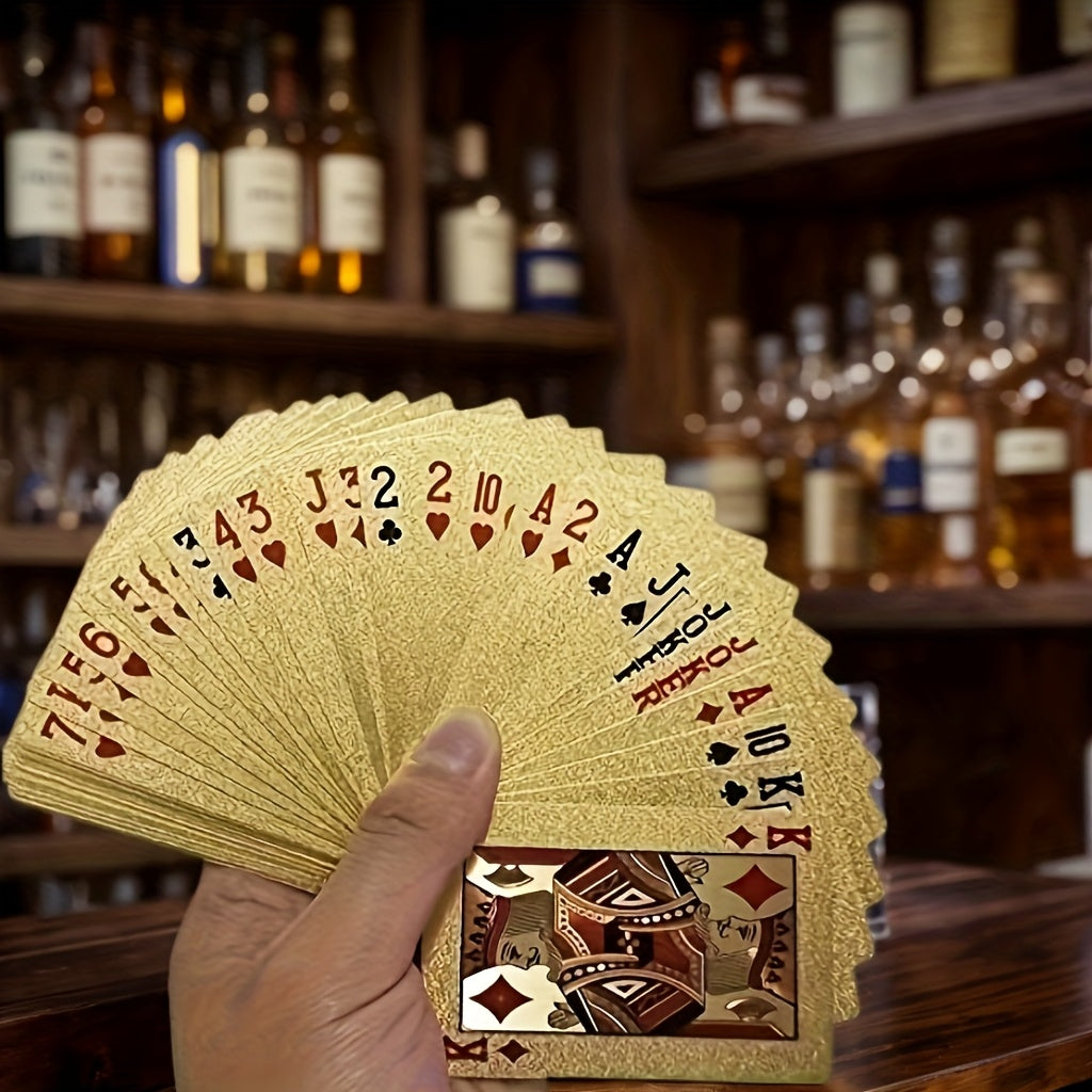 Jeu de Cartes en Plastique Dor¨¦ Imperm¨¦able, Souple et de Haute Qualit¨¦, Id¨¦al pour F¨ºtes et Jeux, Cadeau