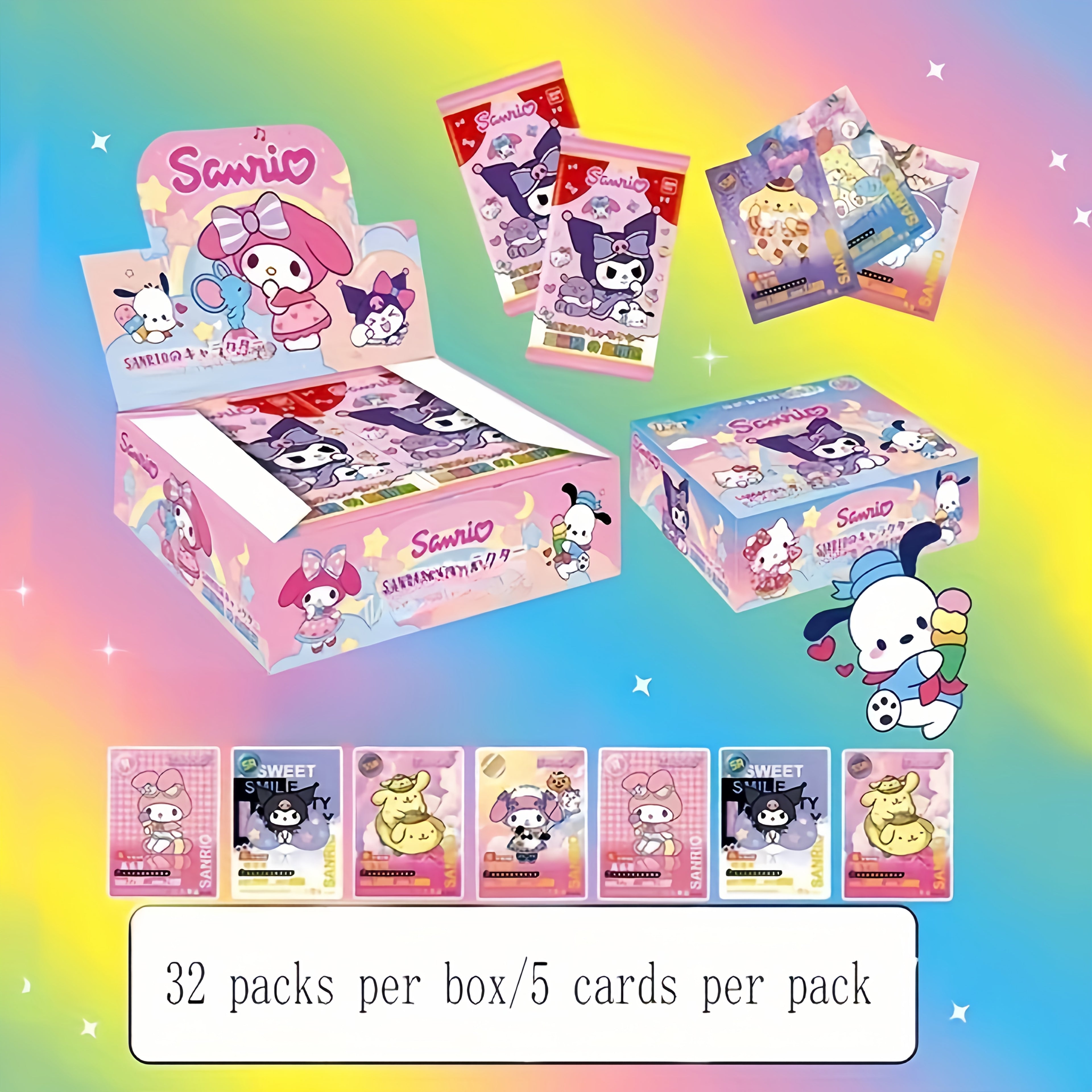 1 Bo?te (32 Paquets) de Cartes S¨¦rie Sanrio - Hello Kitty, My Melody, Kuromi & Plus - Collection de Cartes ¨¤ ¨¦changer Premium pour Collecteurs et Cadeaux, Petits Pr¨¦sents Id¨¦aux