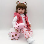 Poup¨¦e Reborn en Vinyle Souple de 19 Pouces\u002F 48cm, Jolie B¨¦b¨¦ Fille avec Perruque et V¨ºtements Roses, Cadeau pour Halloween\u002F Thanksgiving\u002F No?l