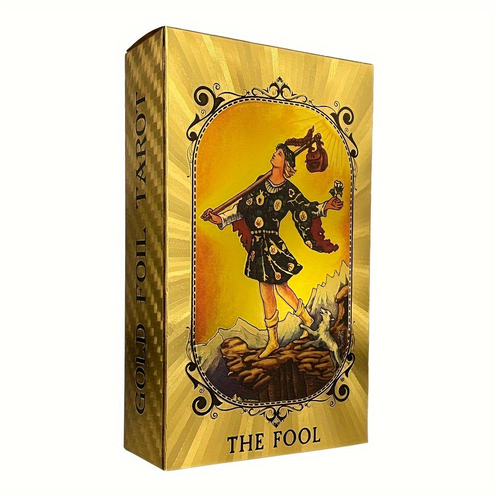 Cartes de divination de tarot pour d¨¦butants, feuille d'or en espagnol et en anglais, 4,72x2,76 pouces, avec guide en 2 langues, cartes de tarot