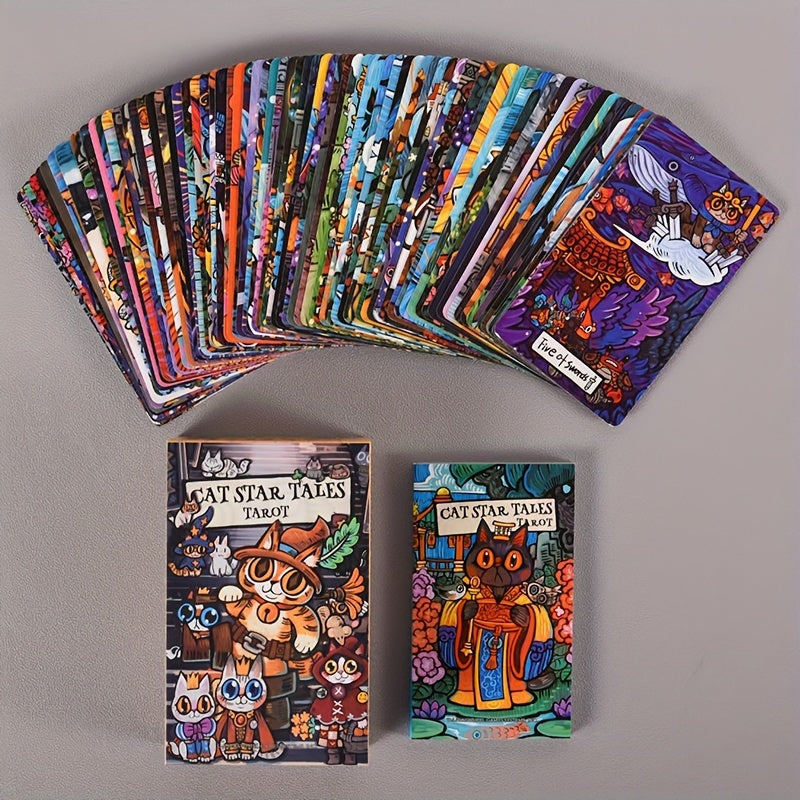 KEPNOY Cat Star Tales Tarot Deck, 78 cartes de taille standard, cartes de fortune en papier pour les jeux de f¨ºte, Halloween, Thanksgiving, cadeau de No?l, illustrations enchantantes