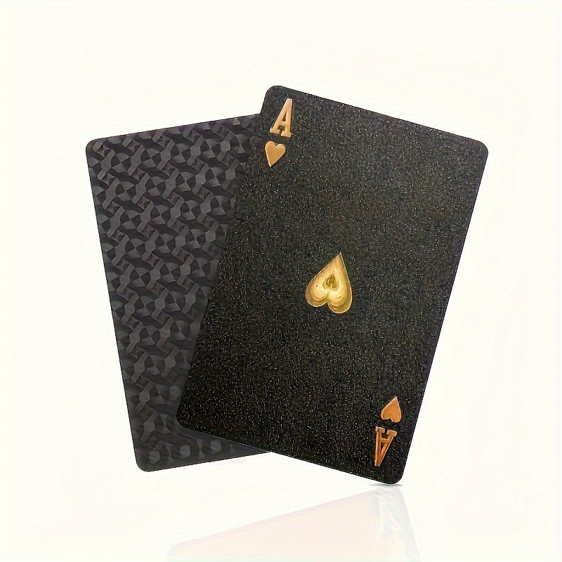 1 jeu de Cartes ¨¤ Jouer en Feuille d'Or Noir ¨¦tanche - Ensemble de Jeux de Cartes de Table en Plastique R¨¦sistant