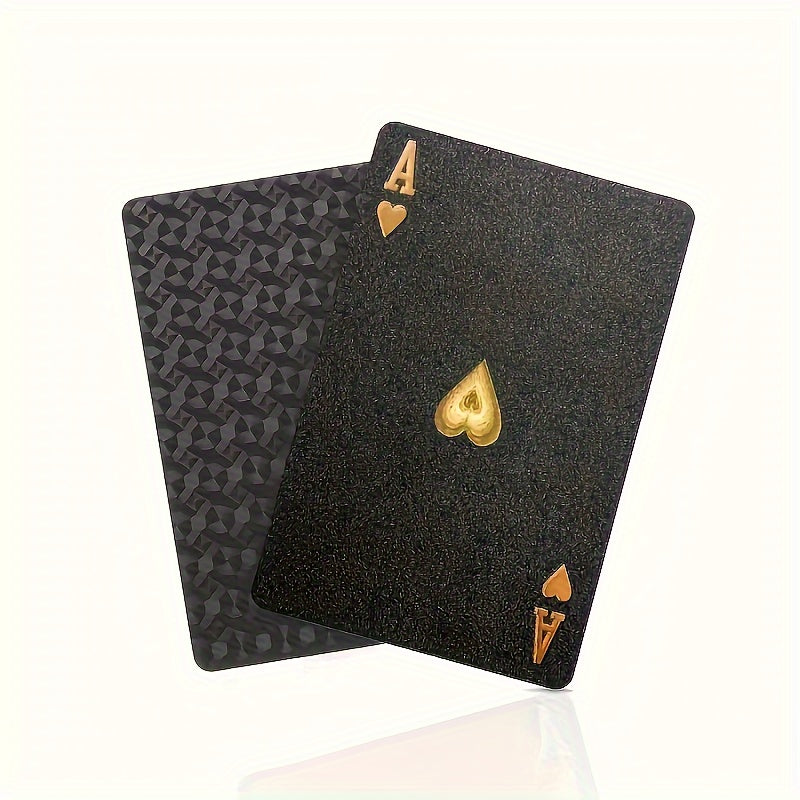 Cartes ¨¤ Jouer ¨¦tanches en Feuille d'Or Noir - Jeu de Poker sur Table en Plastique Durable