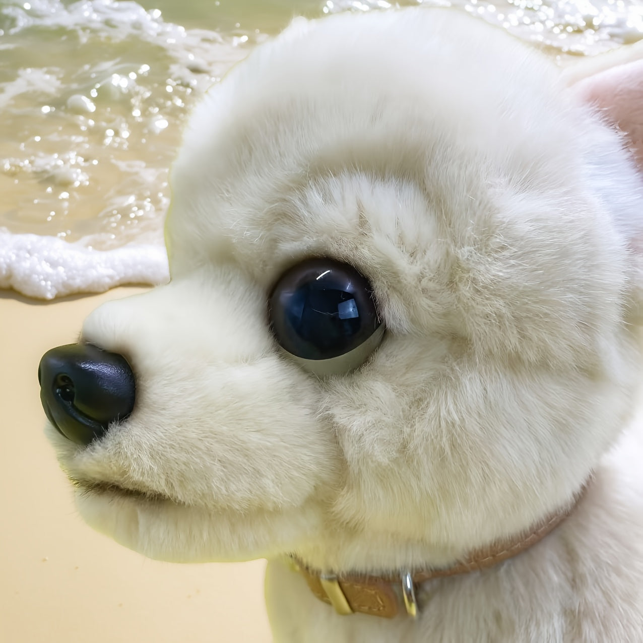 Jouet en peluche Chihuahua beige de 10 pouces avec col dor¨¦ - Chien en peluche en polyester adorable pour la maison, le bureau ou comme cadeau d¨¦coratif, parfait pour Paques et No?l, article cadeau festif | Design de chien joueur | Texture douce