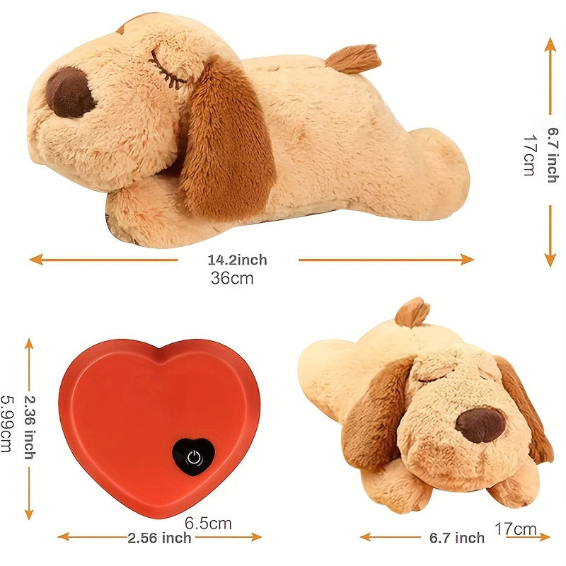 Jouet Interactif pour Chien en Peluche avec Battement de C?ur, Conception Douce et Durable pour Toutes les Races, Chiot Endormi de 36 cm de Long avec Base Coeur Rouge et Bouton Noir, Parfait pour le Temps de Jeu des Animaux, Jouets pour Chiots