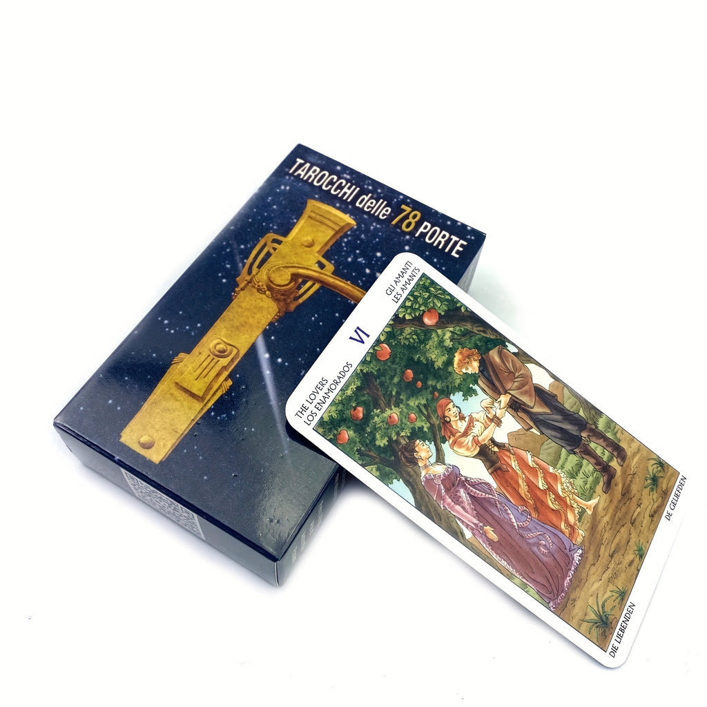 Les cartes du Tarot des 78 portes r¨¦v¨¨lent le destin lors d'une soir¨¦e en famille autour d'une table de divination, pour des jeux de soci¨¦t¨¦ et de divertissement.