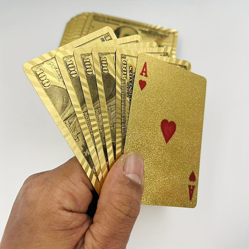Cartes ¨¤ Jouer en Feuille d'Or de Luxe avec Design de Dollar Am¨¦ricain - PVC Durable, ¨¦tanche & Lavable - Id¨¦ales pour Halloween, No?l, Thanksgiving, Oktoberfest et C¨¦l¨¦brations du Nouvel An