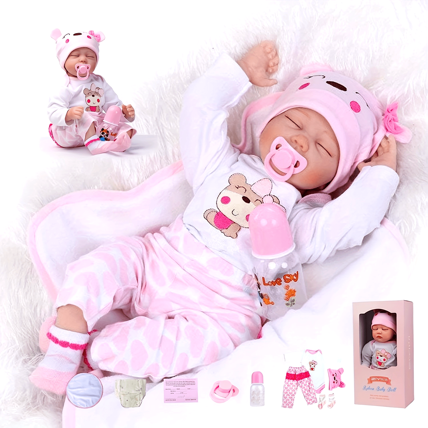 Poup¨¦es b¨¦b¨¦ r¨¦alistes de 22 pouces, poup¨¦e fille nouveau-n¨¦e avec veines r¨¦alistes, vinyle fait main avec corps en tissu lest¨¦, ensemble cadeau peint avanc¨¦ pour les enfants de 3 ans et plus