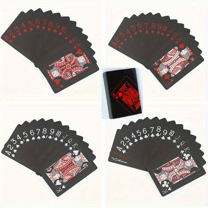 1 jeu de cartes magiques PVC imperm¨¦ables rouges et noires - design vibrant, id¨¦al pour les soir¨¦es jeux et le plaisir en famille
