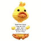 Jouet Canard Crochet Joyeux avec Carte Inspirante - Poup¨¦e en Laine Tricot¨¦e ¨¤ la Mode Mignonne pour ¨¦motions Positives, Parfaite pour Cadeaux de No?l et d'Anniversaire, D¨¦corations de F¨ºte