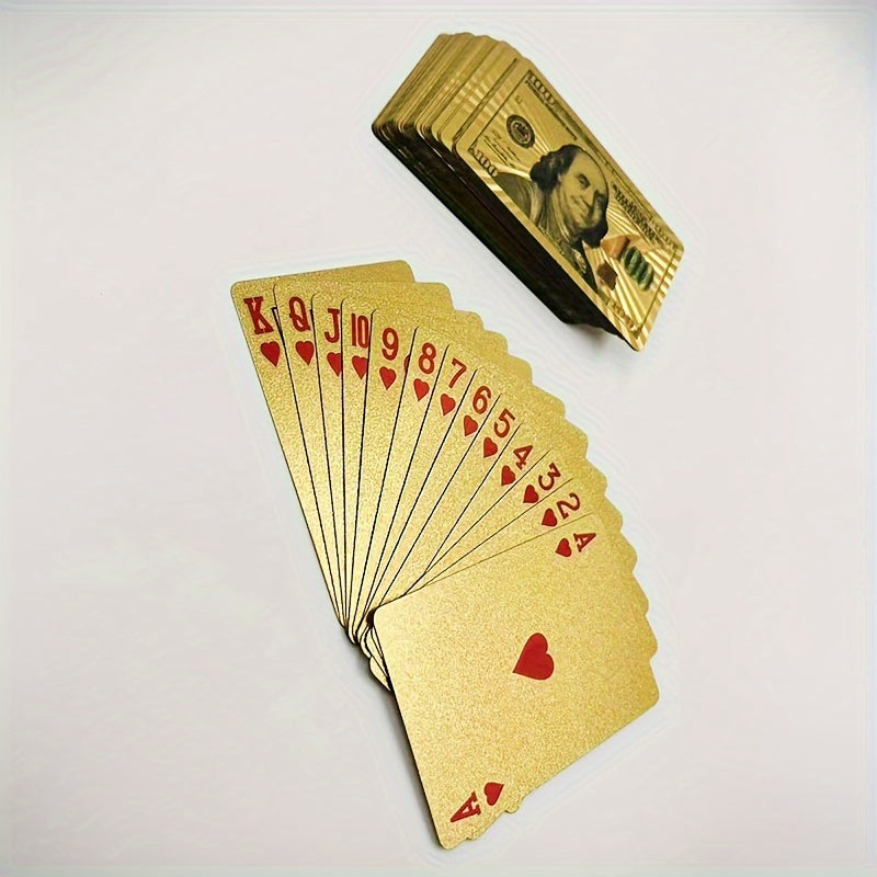 Cartes ¨¤ Jouer en Feuille d'Or de Luxe avec Design de Dollar Am¨¦ricain - PVC Durable, ¨¦tanche & Lavable - Id¨¦ales pour Halloween, No?l, Thanksgiving, Oktoberfest et C¨¦l¨¦brations du Nouvel An