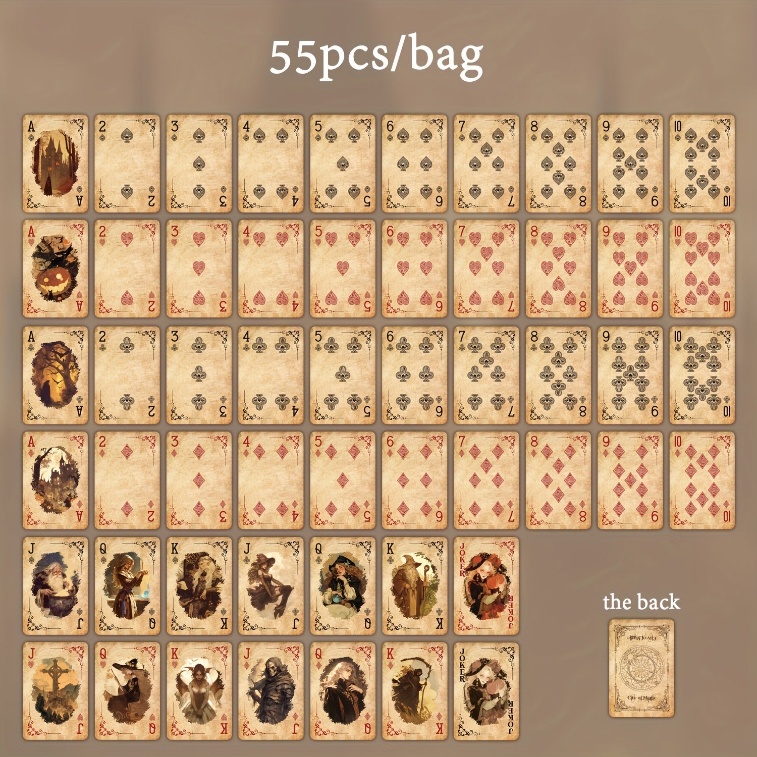 55pcs\u002Fbo?te Cartes de Poker Exquises Style Magique R¨¦tro Sombre Myst¨¦rieux, Jeu de Cartes Multijoueur, Relaxation, Divertissement, Utilisation de F¨ºte, D¨¦coration de Scrapbook