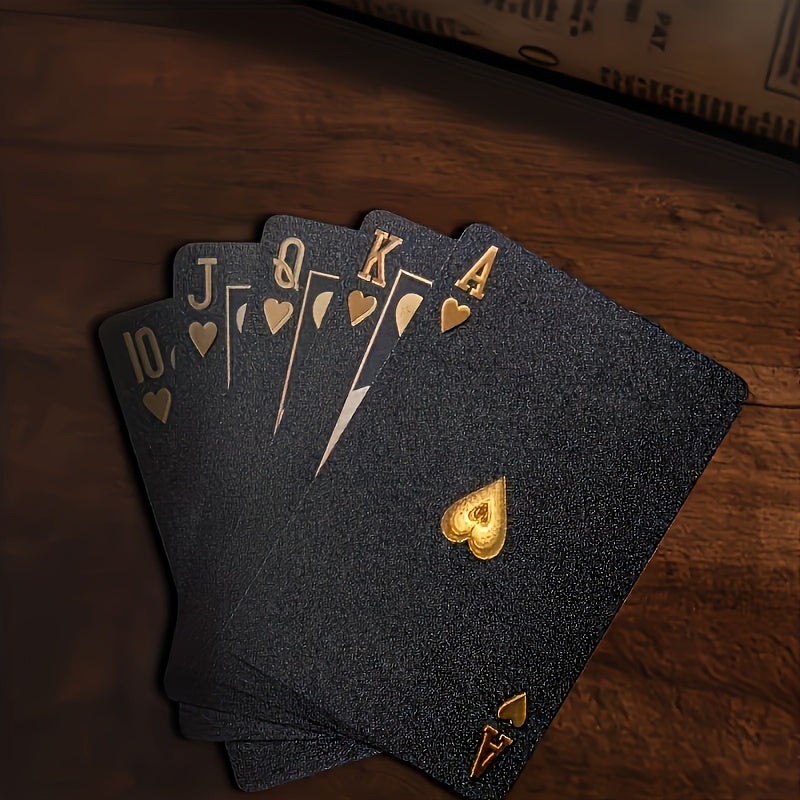 1 jeu de Cartes ¨¤ Jouer en Feuille d'Or Noir ¨¦tanche - Ensemble de Jeux de Cartes de Table en Plastique R¨¦sistant