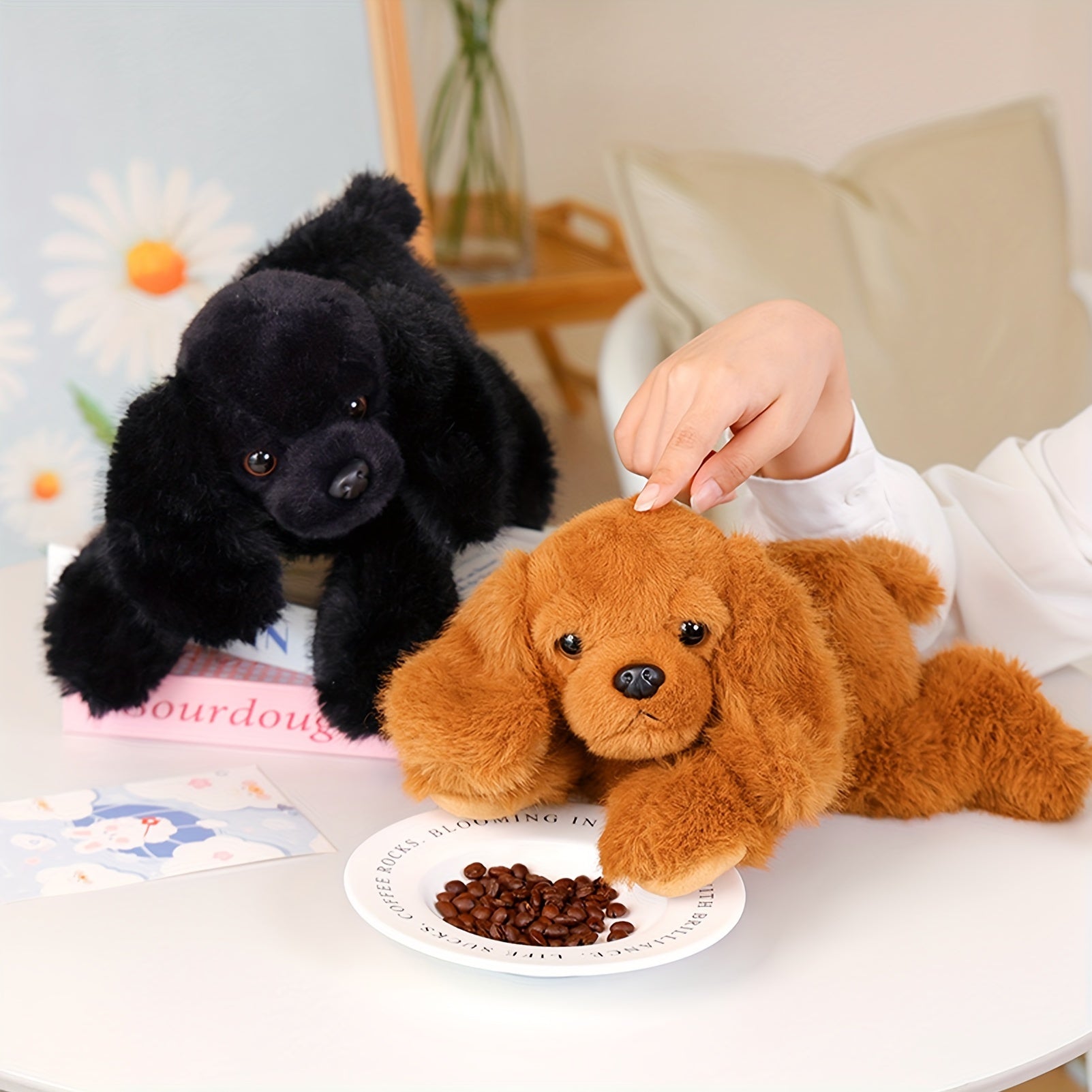 Jouet en peluche pour chien couch¨¦ de 30 cm\u002F11,81 pouces - Simulation de chien Planky - Noir, blanc, marron, gris - Animal en peluche doux Kawaii - Coussin calin, peluches mignonnes - Anniversaire, Saint-Valentin