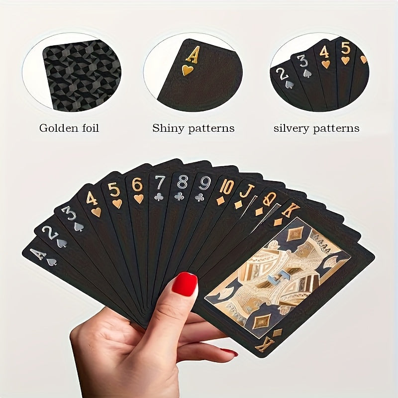 1 jeu de Cartes ¨¤ Jouer en Feuille d'Or Noir ¨¦tanche - Ensemble de Jeux de Cartes de Table en Plastique R¨¦sistant