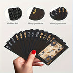 1 jeu de Cartes ¨¤ Jouer en Feuille d'Or Noir ¨¦tanche - Ensemble de Jeux de Cartes de Table en Plastique R¨¦sistant