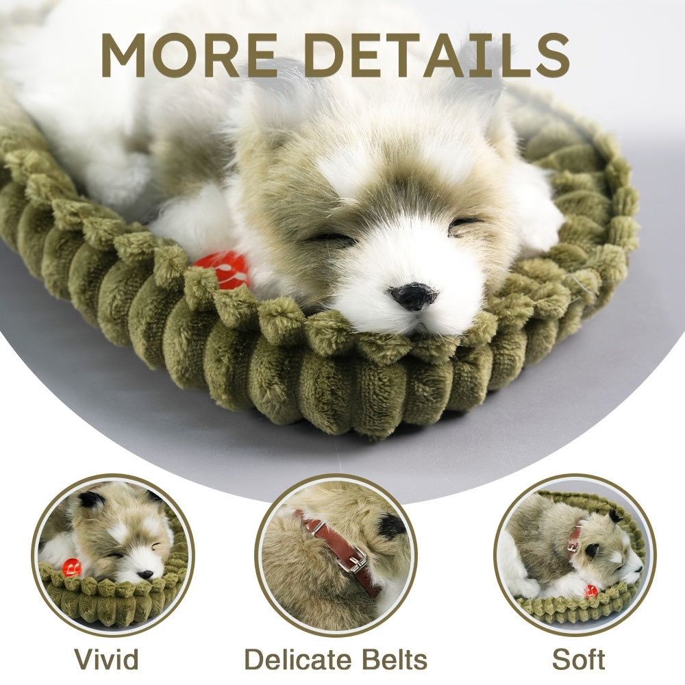 Jouet en peluche r¨¦aliste pour chien, animal de compagnie interactif r¨¦aliste, en peluche douce, avec des fonctions de respiration et de ronflement, pour offrir en cadeau et en souvenir de vacances