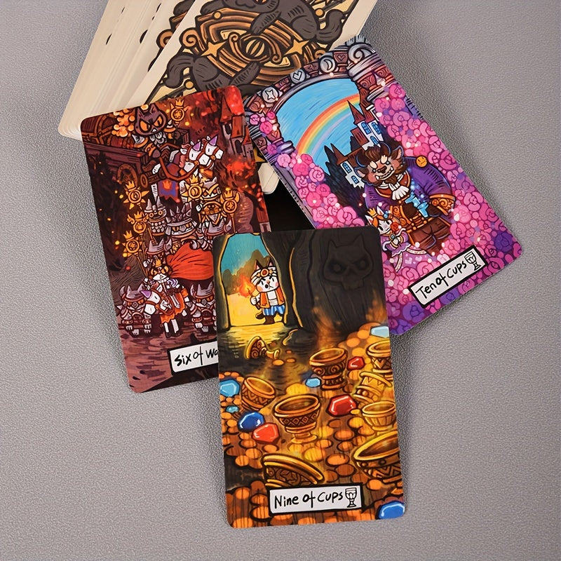 KEPNOY Cat Star Tales Tarot Deck, 78 cartes de taille standard, cartes de fortune en papier pour les jeux de f¨ºte, Halloween, Thanksgiving, cadeau de No?l, illustrations enchantantes
