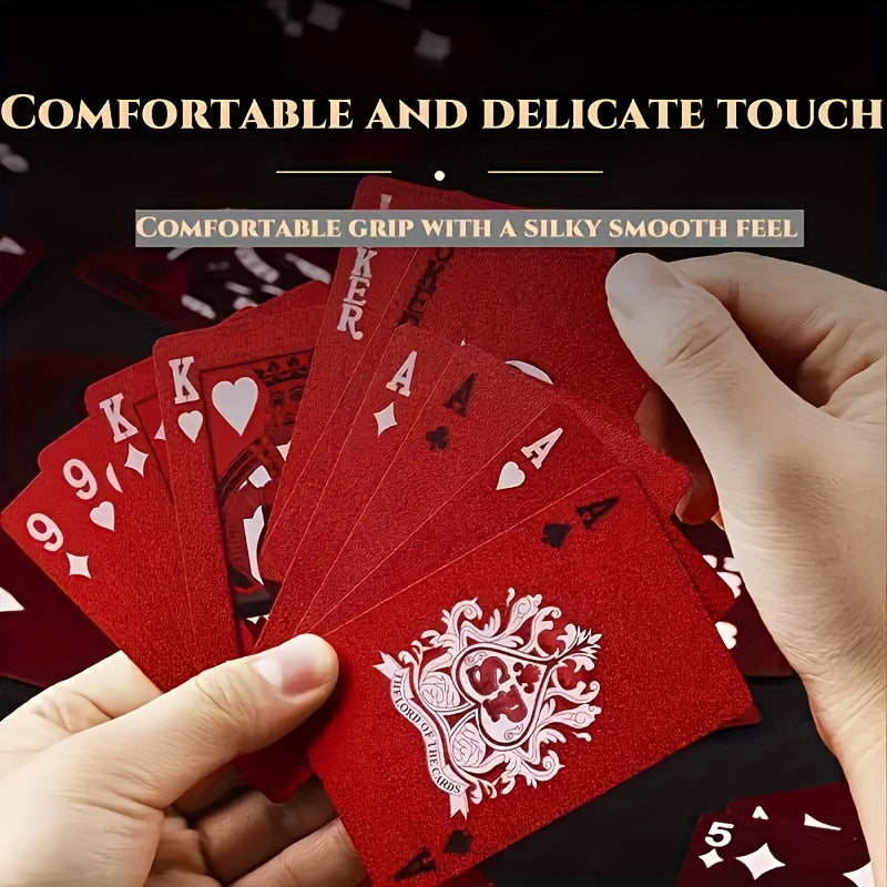 Jeu de 55 Cartes ¨¤ Jouer Rouges, ¨¦tanches et Lavables, D¨¦coration M¨¦tallique, Plastique ¨¦pais Durable, Prise en Main Confortable, M¨¦lange Lisse, Convient pour les F¨ºtes et ¨¦v¨¦nements
