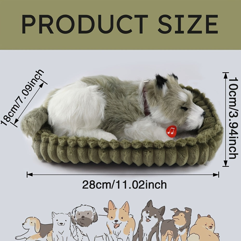 Jouet en peluche r¨¦aliste pour chien, animal de compagnie interactif r¨¦aliste, en peluche douce, avec des fonctions de respiration et de ronflement, pour offrir en cadeau et en souvenir de vacances