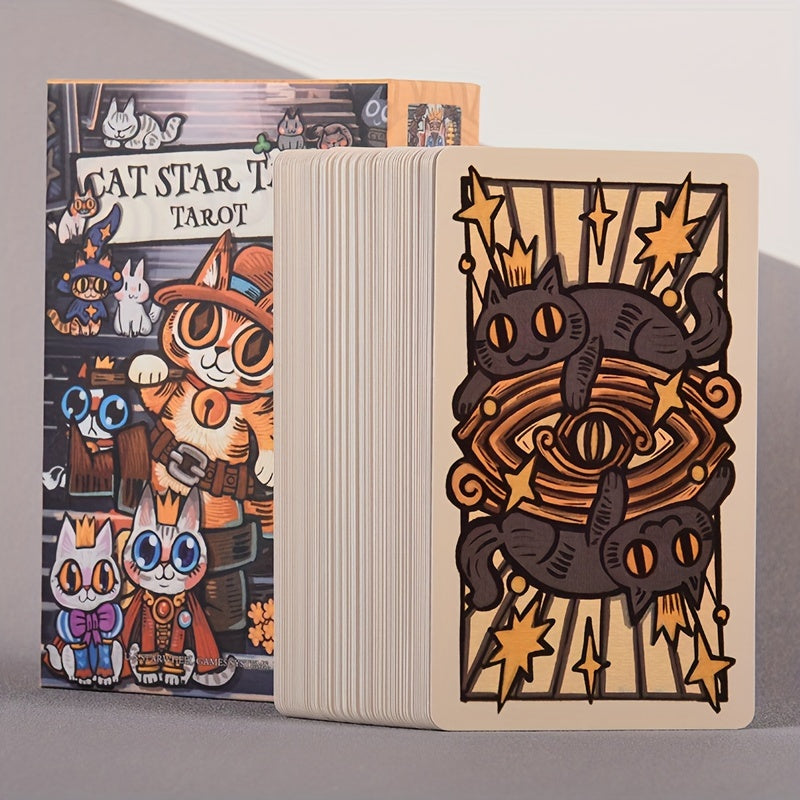 KEPNOY Cat Star Tales Tarot Deck, 78 cartes de taille standard, cartes de fortune en papier pour les jeux de f¨ºte, Halloween, Thanksgiving, cadeau de No?l, illustrations enchantantes