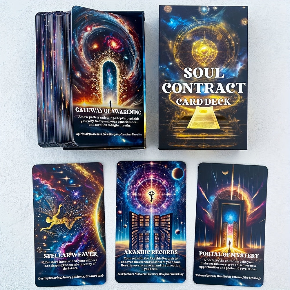 Cartes Oracle du Contrat de l'?me, Cartes de Messages Spirituels, Cartes de Tarot de l'?me, Cartes d'Information Myst¨¦rieuses, Divination, 4.72x2.76 pouces, 56-Cartes - Mat¨¦riau en Carton